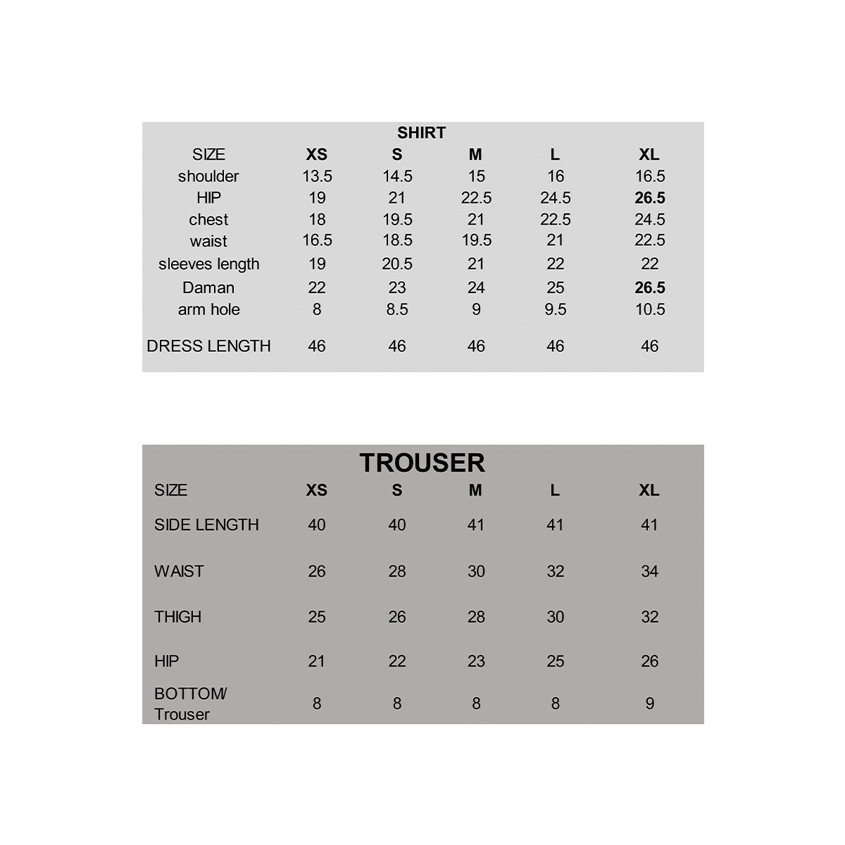 BAHAR- LUXURY FESTIVE Size Chart