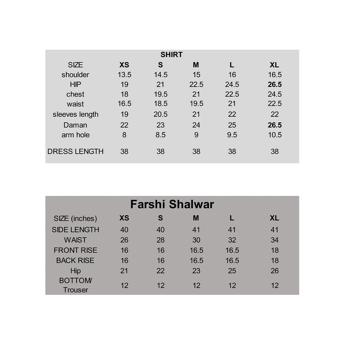 CHAMKEELI - LUXURY FESTIVE Size Chart