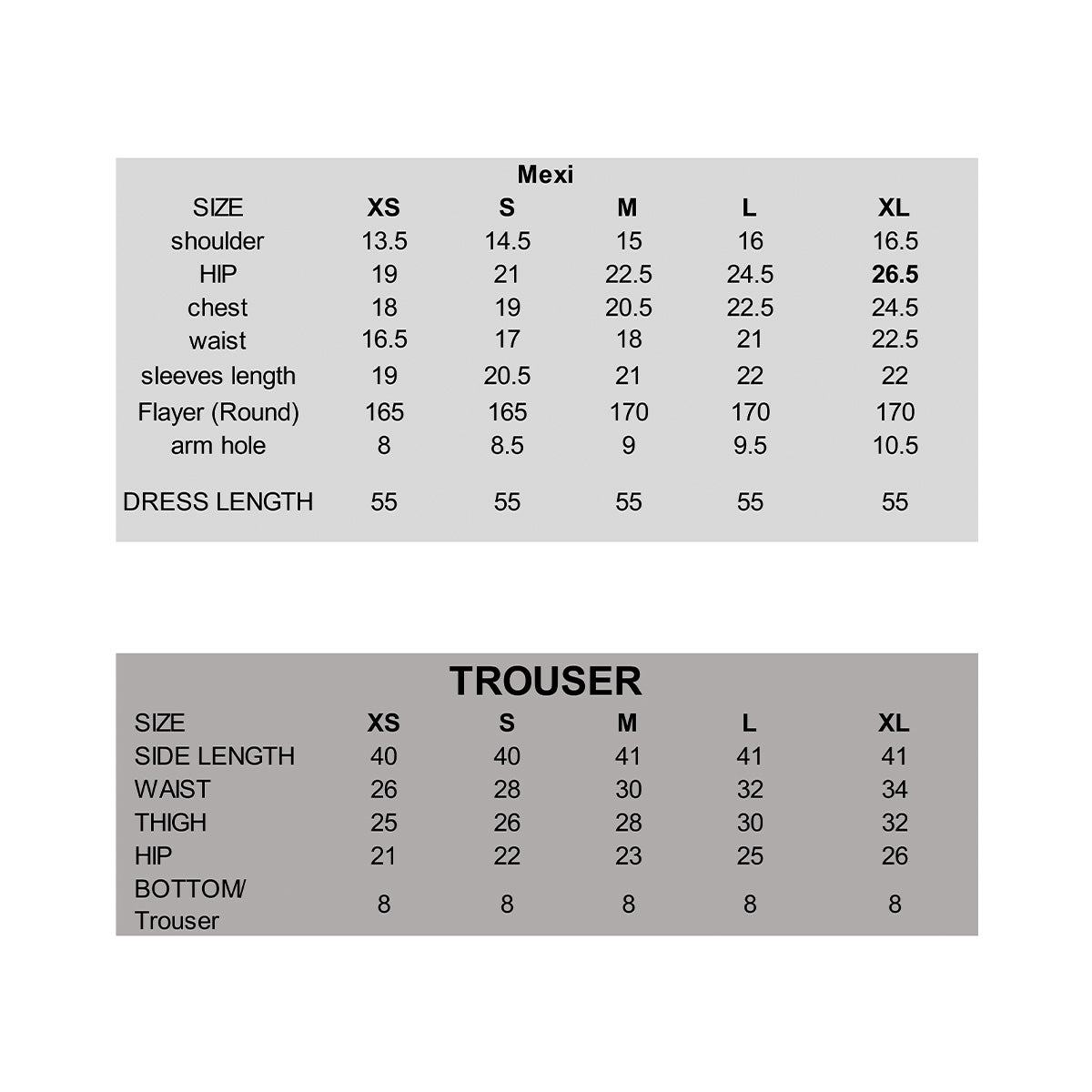 FLORA - LUXURY FESTIVE Size Chart